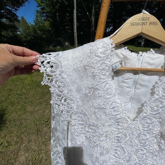 VINTAGE 80s 90s JESSICA MCCLINTOCK BRIDAL PROM LACE DRESS SHOULDER PADS SZ 7/8 - Picture 3 of 13